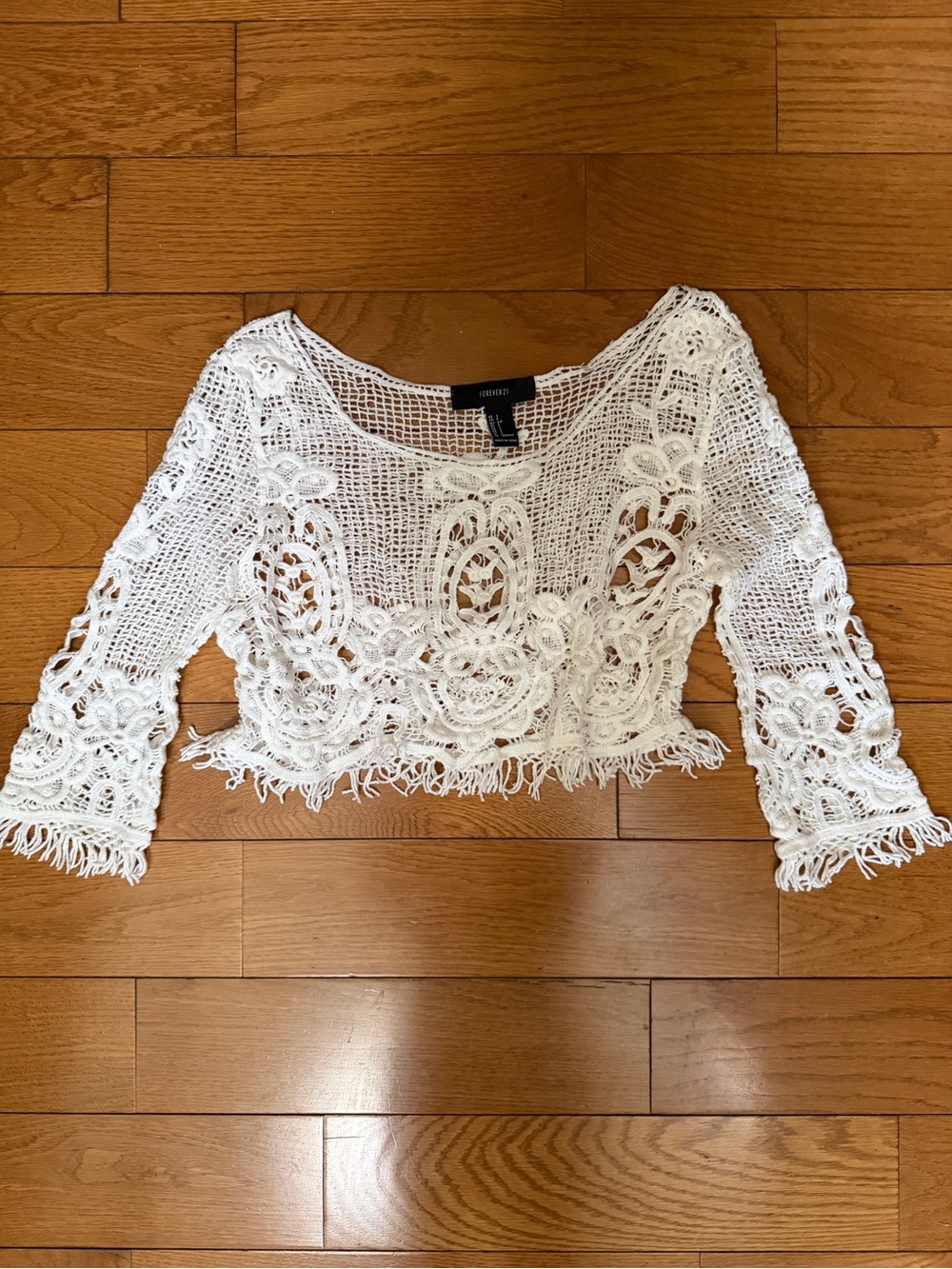Forever 21 White Crochet Fringe Crop Top